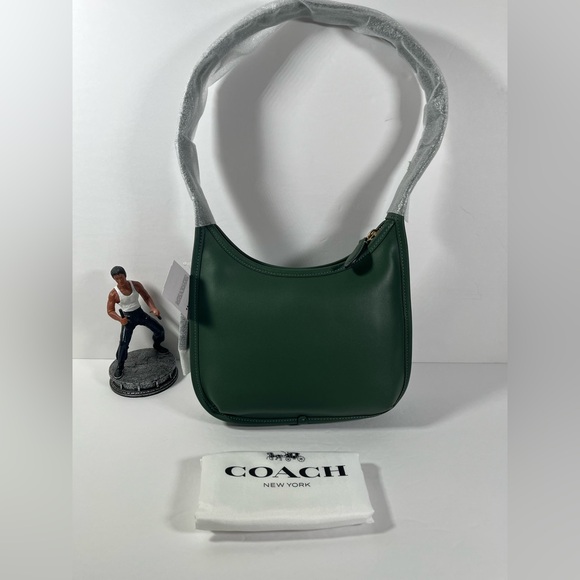 Coach Curve Zip Shoulder Bag in Brass/Hunter Green Glovetanned Leather NWT - Picture 2 of 12